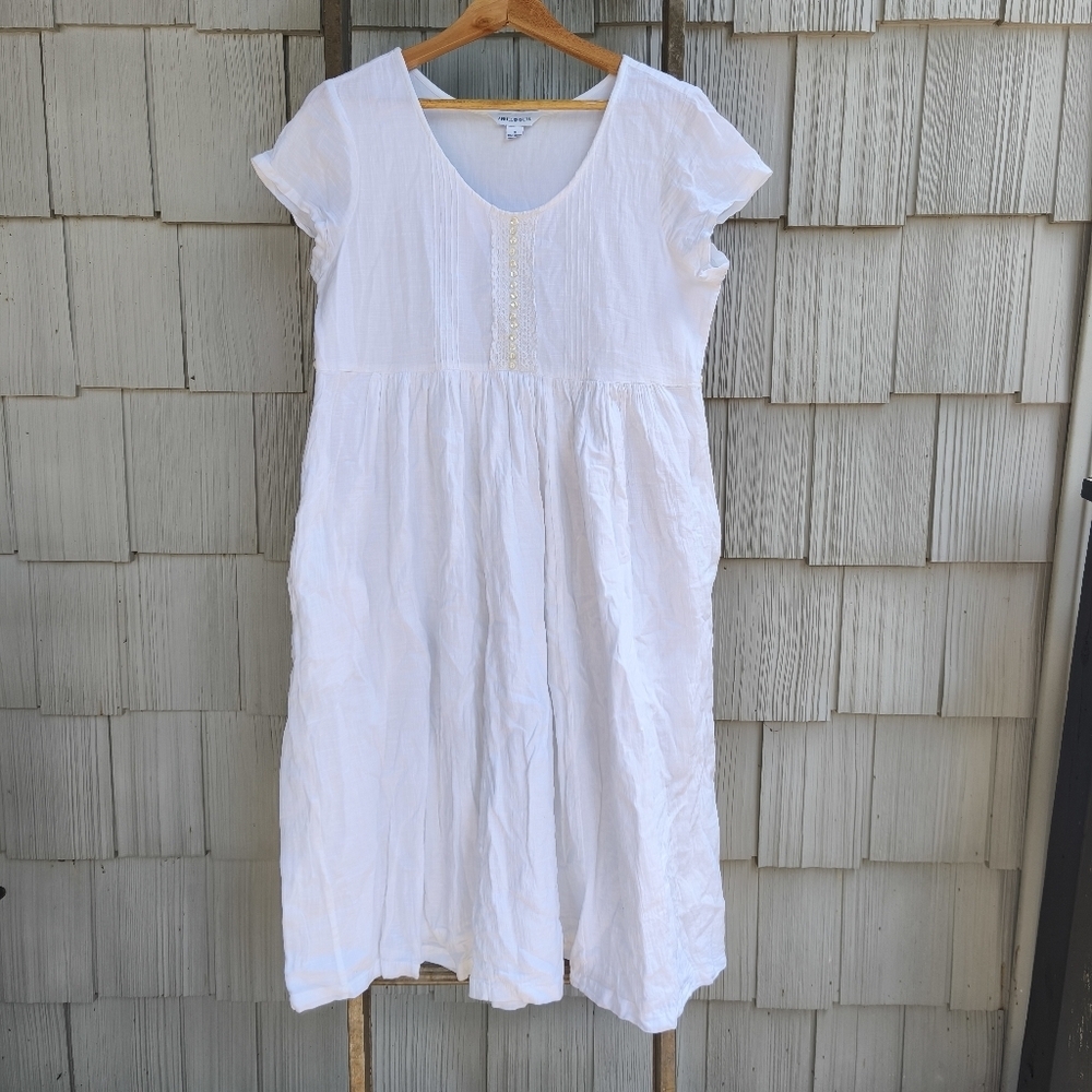 April Cornell 100% Cotton Pintuck Babydoll Midi Dress sz S White Cottagecore